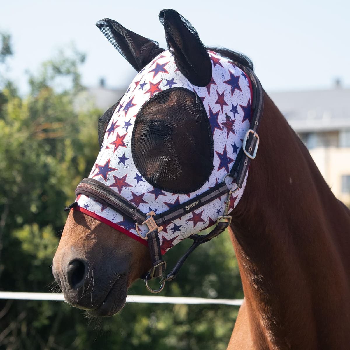 Harrison Howard Máscara elástica para Moscas de Caballo, excelente Comodidad con protección UV, máscara estándar para Caballos, Azul Marino M — view 35