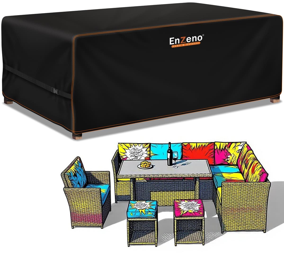 Enzeno Outdoor Garden Furniture Covers - Waterproof with Air Vent, Patio Table and Chair Set Cover, Heavy Duty Oxford Fabric 200X160X74cm — view 9