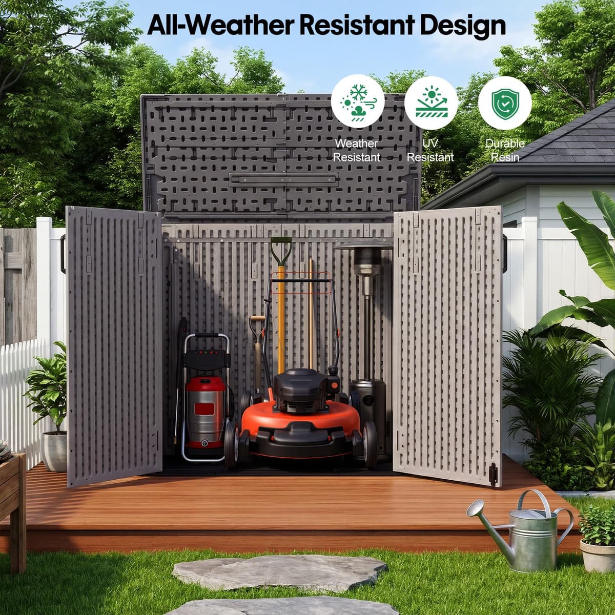 Panana Plastic Shed Garden Storage With Floor Lockable Outdoor Storage House Tool Shed Box, Compact Utility Tool Cabinet L142xW67xH 118.5cm (GSGD24) — view 2