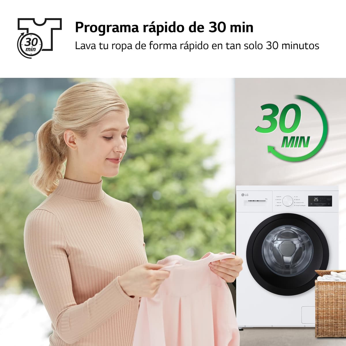 LG F4A1009NWK – Washing Machine, 9 kg, 1400 rpm, Front Load, 8 Programs, Quick Program and Hand Wash Program, Special Reduced Bottom, LED Display, 100 Series, White — view 3