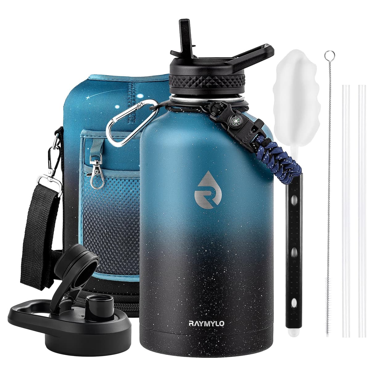 RAYMYLO One Gallon Water Bottle Insulated, Triple Walled Vacuum Stainless Steel (Cold for 48 Hrs), Leak Proof & Non-BPA, Large Water Flask Jug with Paracord Handle & Straw Spout Lids — view 104