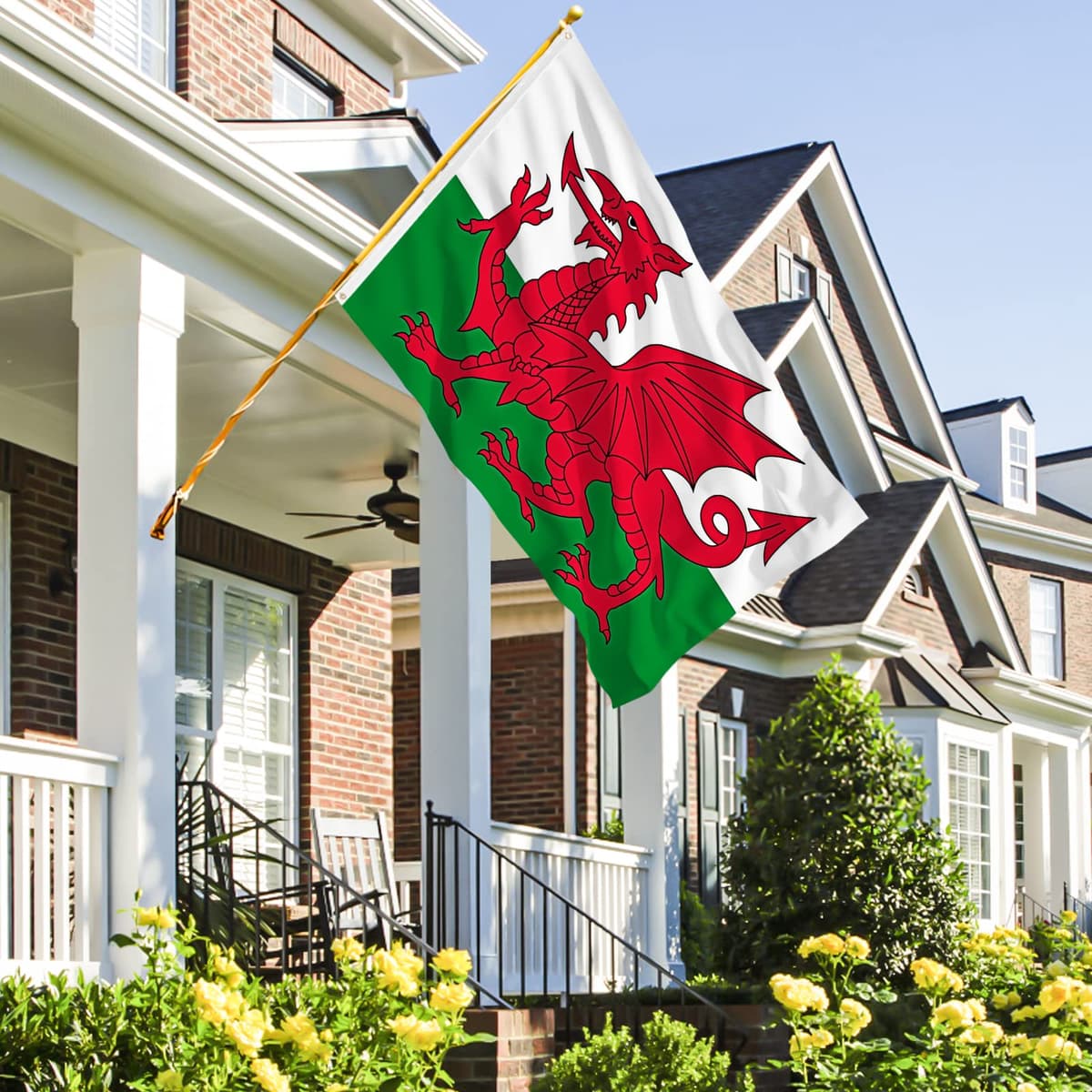 AhfuLife Welsh Flag 5ft x 3ft for St.David's Day Decorations, 1Pcs Large Wales Dragon Flag Double Side with Brass Eyelets for Rugby Football World Cup Garden Street Party Accessories — view 4