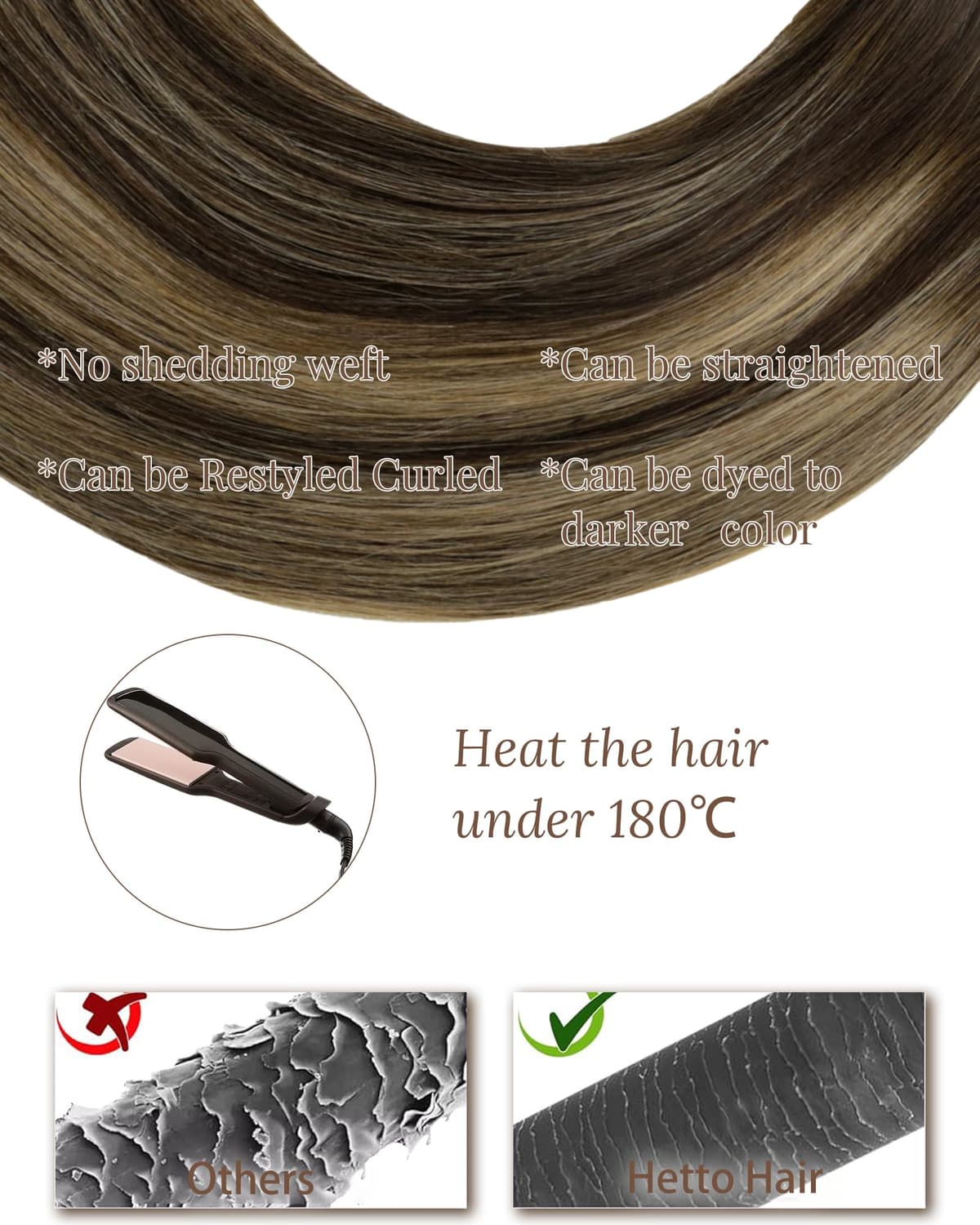 Hetto Weft Hair Extensions Real Human Hair Balayage Dark Brown Mix Honey Blonde 20 Inch 100g - Full Head Sew in Human Hair Wefts, Salon Weave Hair Extensions for Daily Use #4/27/4 — view 5