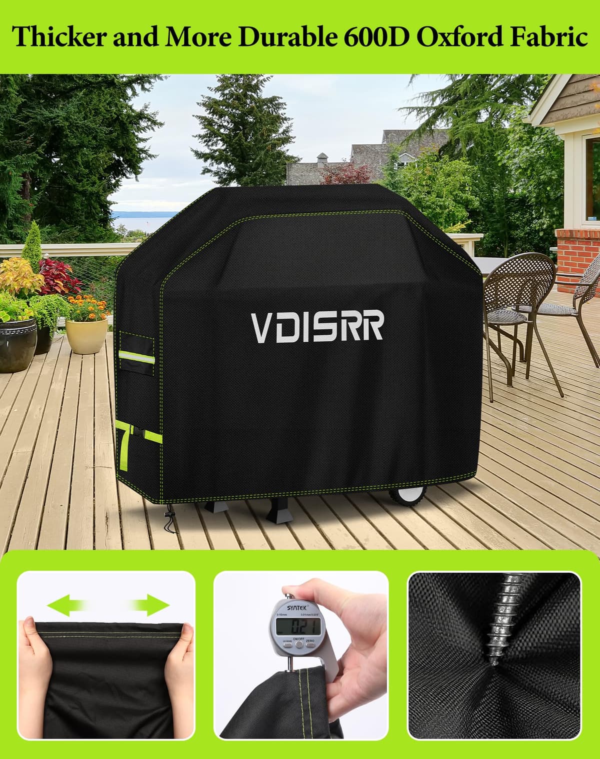 VDISRR Funda Barbacoa Exterior Impermeable, 600D Oxford Funda BBQ Exterior 152 * 71 * 117cm Funda Protectora para Barbacoa Anti-Viento/Agua/UV/Resistente al Desgarro — view 4