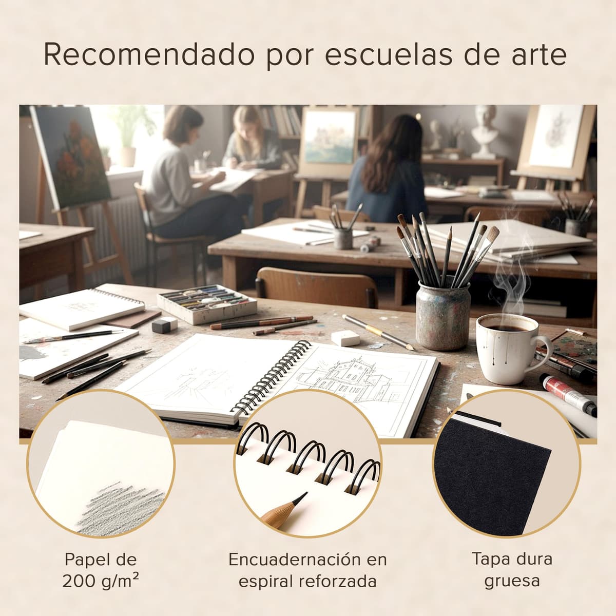 Cuaderno de Bocetos de Artista A4 - Tapa Dura, Papel muy Grueso de 200 gm2 - Encuadernado en Espiral para Niños, Profesionales, Dibujar y Hacer Bocetos - 21x29 cm, 40 hojas, 80 Páginas — view 5