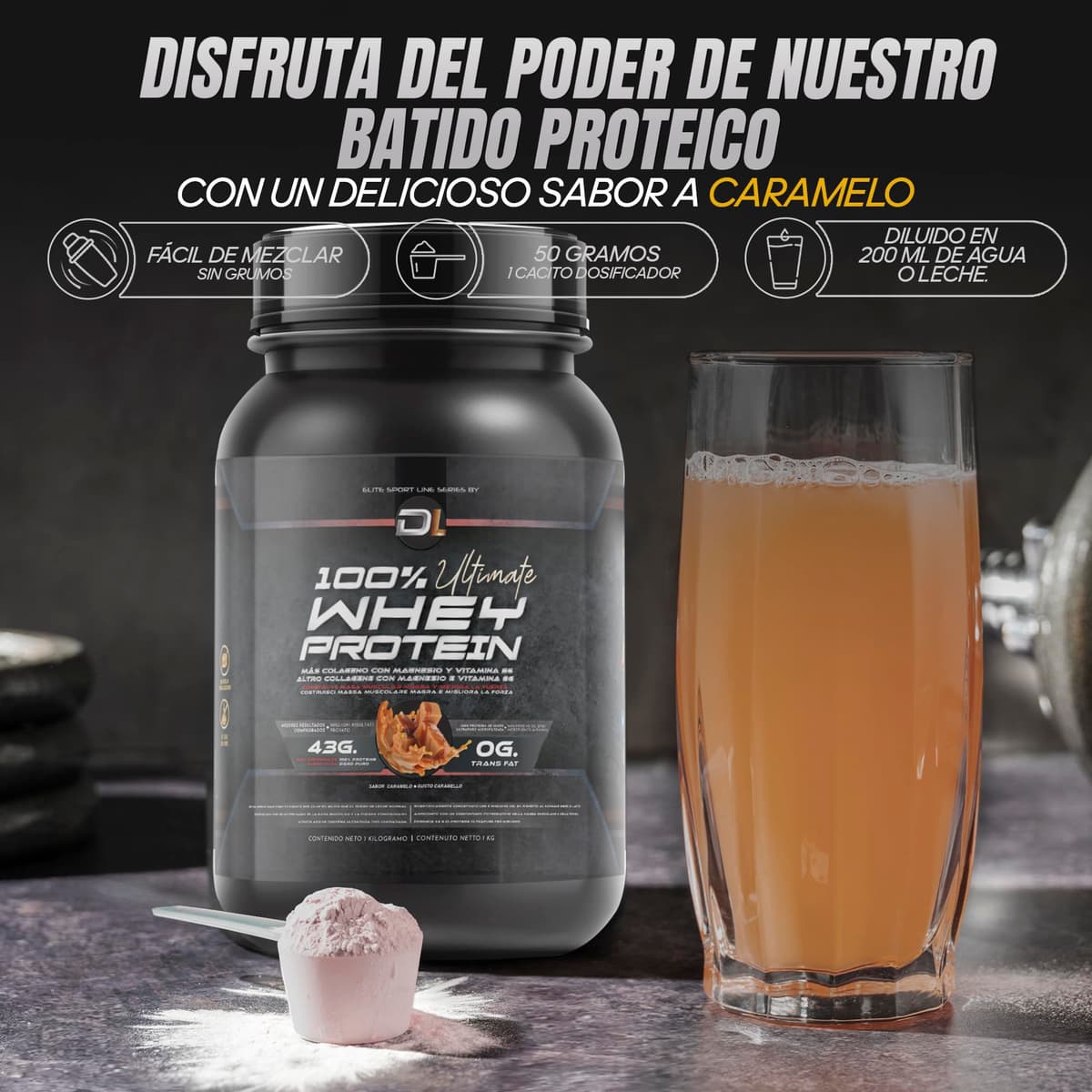 Whey Protein | Proteína en Polvo con Colágeno, Magnesio y Aminoácidos | Aumenta la masa muscular | Apoya el desarrollo y la recuperación muscular | Proteína fácil de digerir | Sabor Caramelo 1kg — view 5