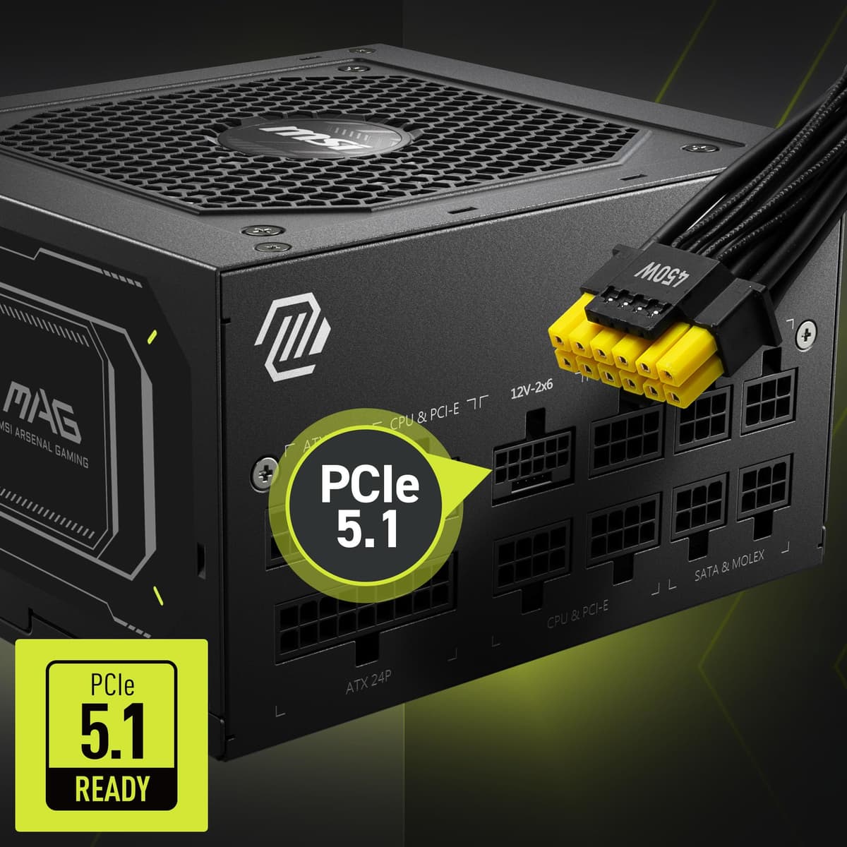 MSI MAG A750GL PCIE5 Power Supply Unit, 750W, 80 Plus Gold, Fully Modular, ATX 3.0, PCIe 5.0 GPU Support, 120mm FDB Fan, Full-Bridge LLC, Flat Black Cables - 7 Year Warranty — view 4