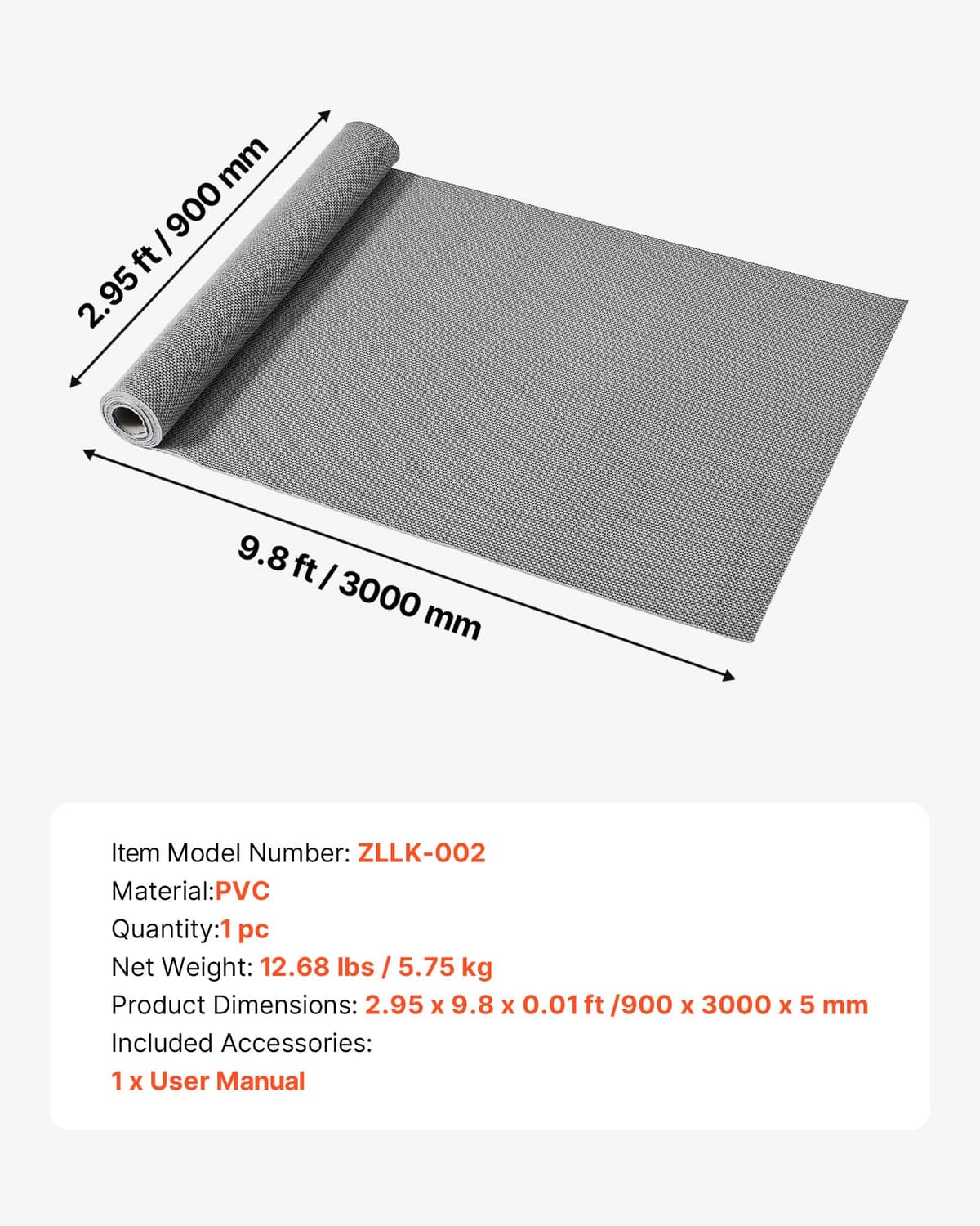VEVOR Alfombra de Drenaje Antideslizante 90 x 300 cm, Alfombrilla Comercial de PVC, Felpudo Impermeable para Entrada de Casa, Compatible con Cocina Piscina Terraza Baño Ducha Restaurante, Color Gris — view 3
