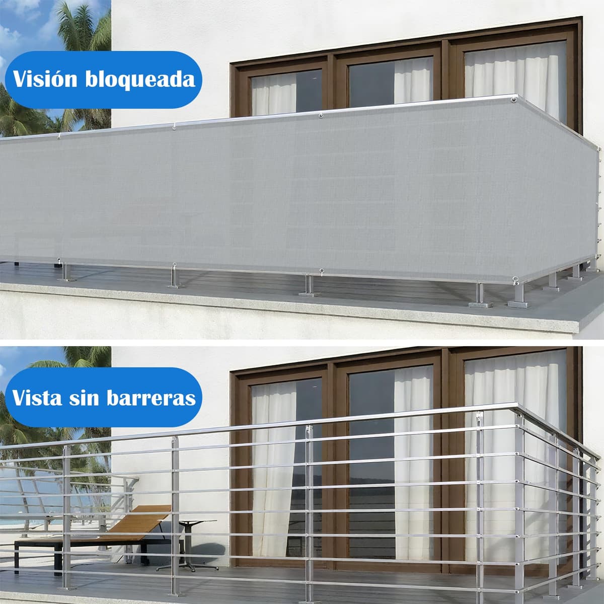 Cool Area Pantalla Privacidad para Balcón 100x800 cm Impermeable Malla de Ocultacion Protección Opaca para Jardín Exterior Terraza,Protección UV,Resistente al Viento,con Ataduras de Cables,Grey — view 4
