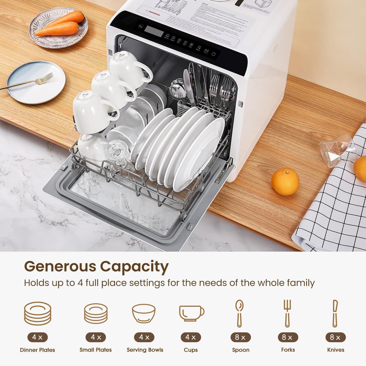 HAVA Table Top Dishwasher, Mini Countertop Dishwasher with 6 Programmes and Built-in 5 Litre Water Tank, No Connection Required, Baby Supplies, and Air Drying Function for Homes and Motorhomes — view 3