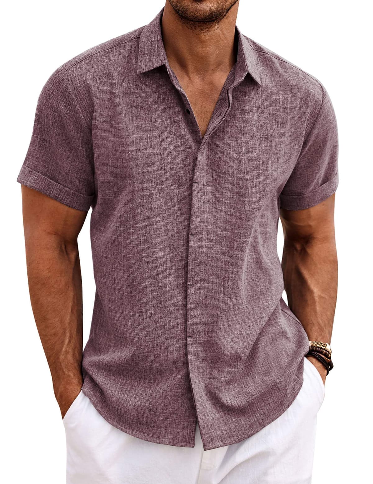 COOFANDY Men's Linen Shirts Short Sleeve Casual Shirts Button Down Shirt for Men Beach Summer Wedding Shirt — view 30