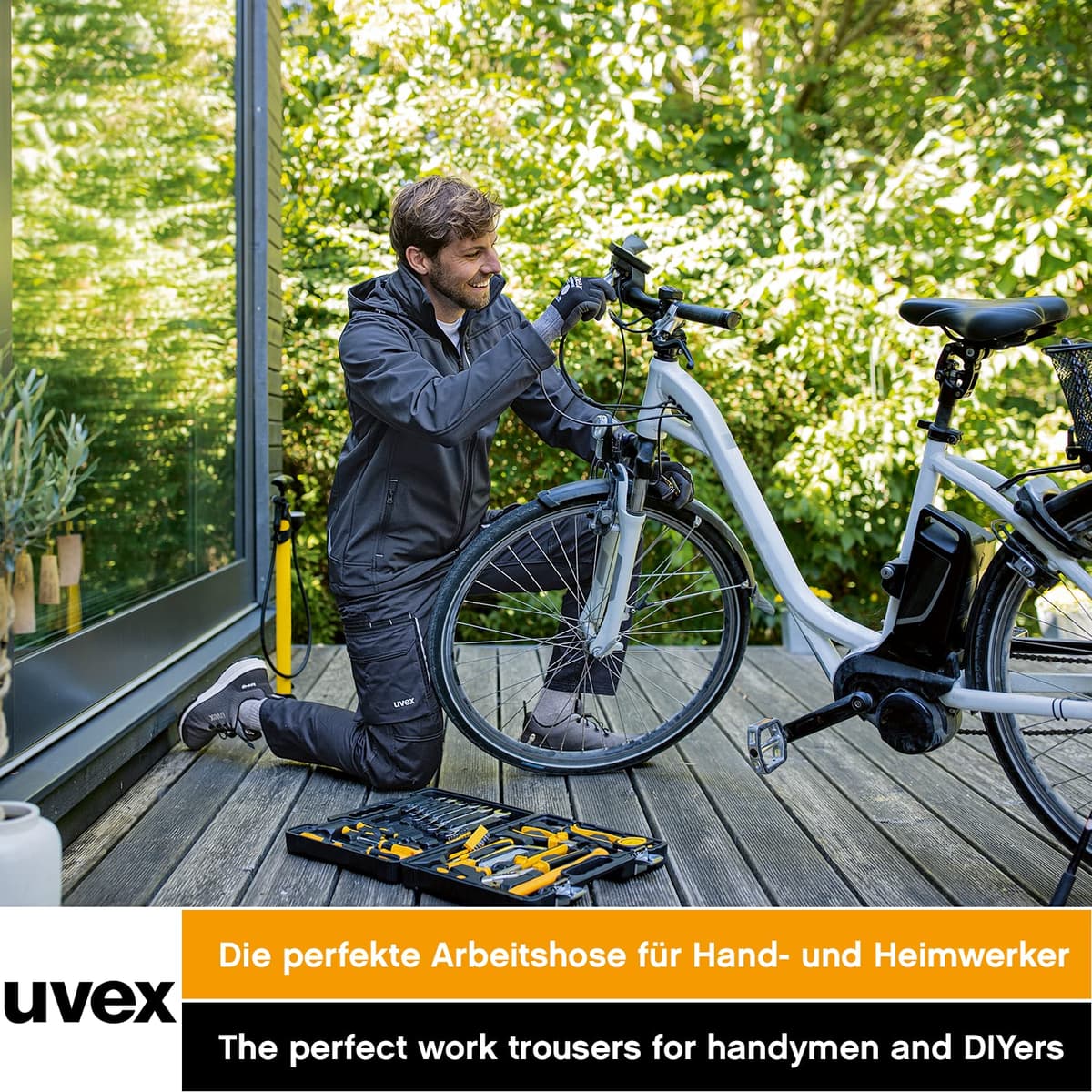 Uvex Tune-up 8909 Pantalon de Trabajo para Hombre - Pantalones Cargo para Trabajar de Algodón y de Cordura - Multibolsillos - Bolsillo de Las Rodilleras - Color Gris, Negro, Azul, Verde, Blanco — view 2