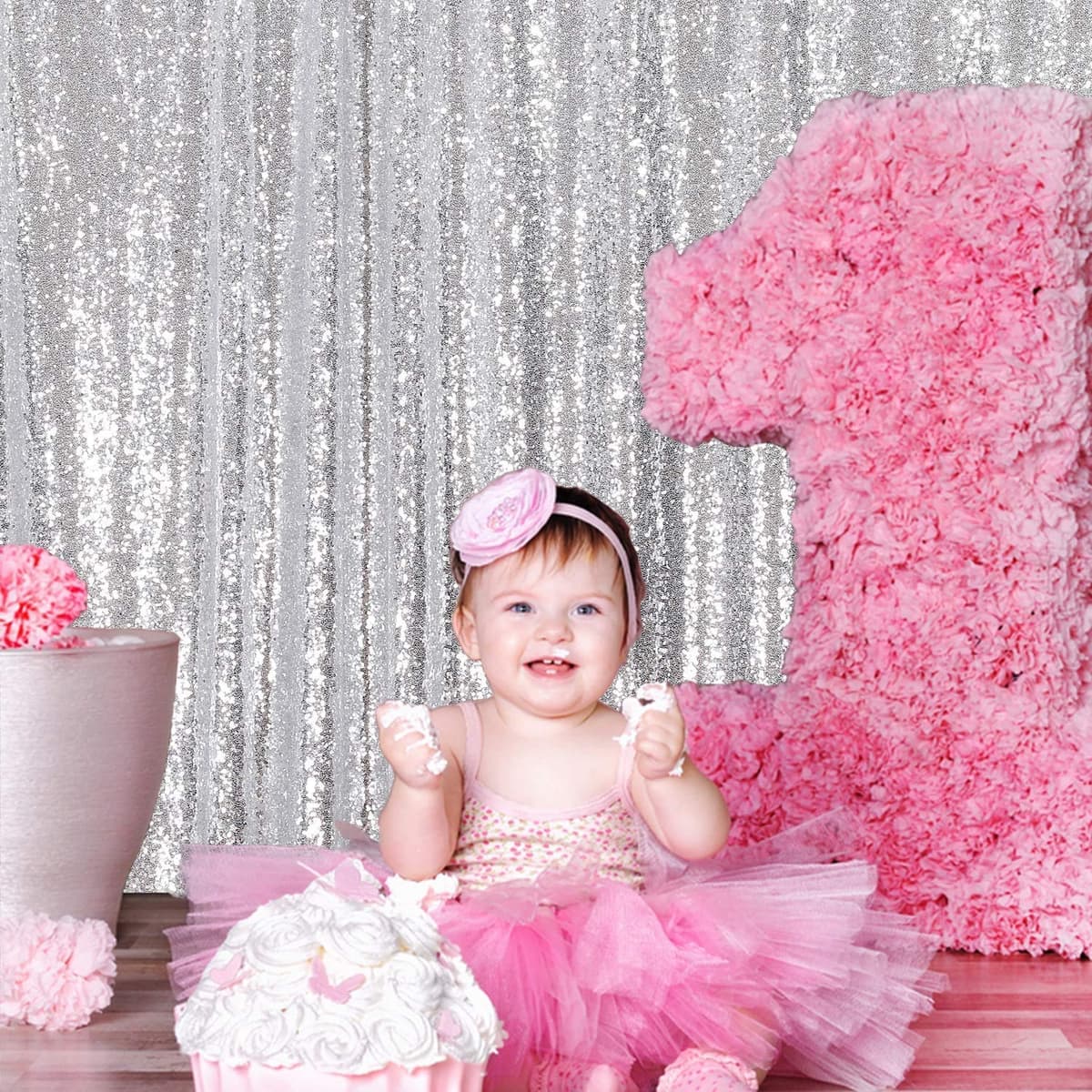 Eternal Beauty 213x213cm Silver Shinny Sequin Photography Backdrop Party Prom Wedding Youtobe Banquet Photo Background (7x7 feet) — view 3