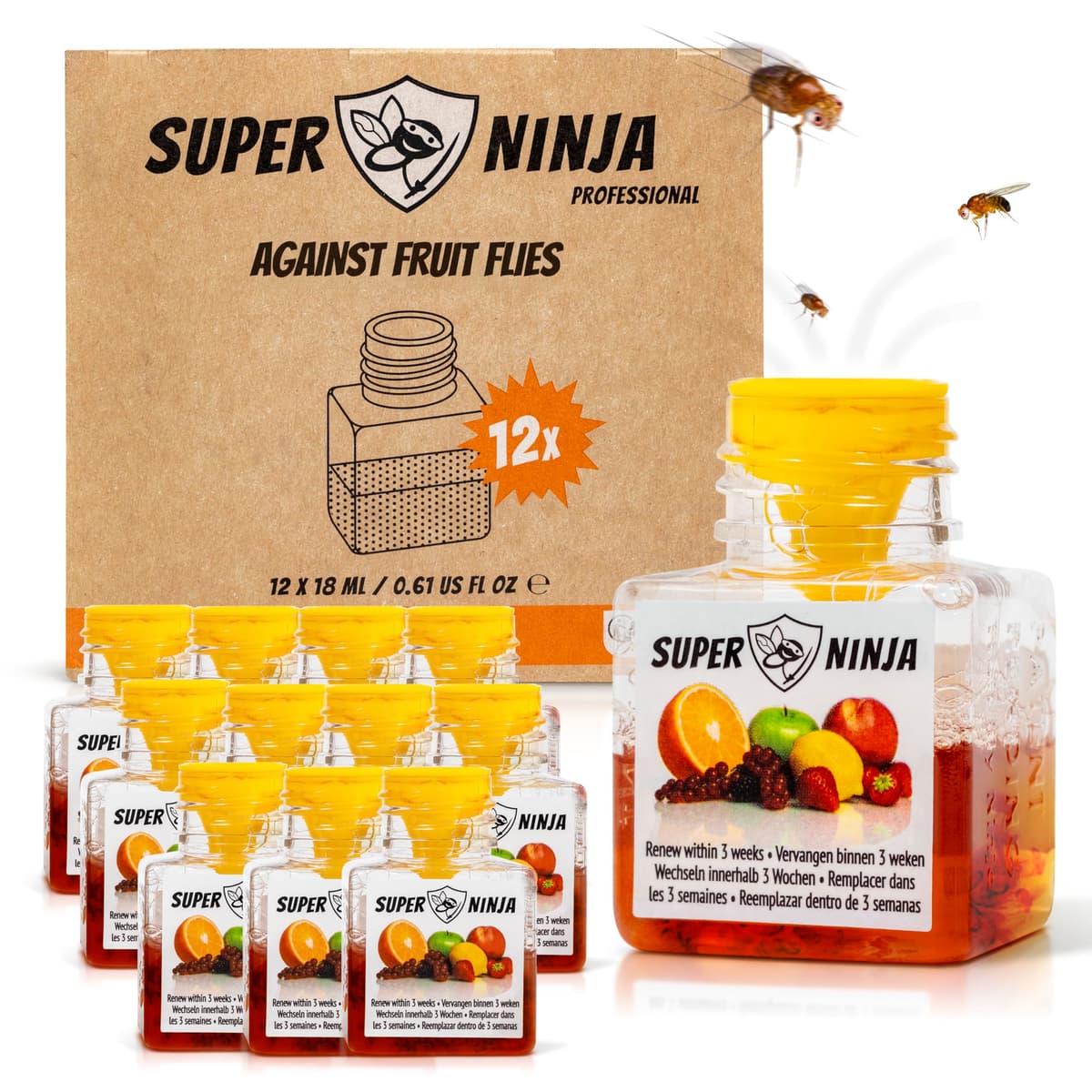 Super Ninja Fruit Fly Trap - 2 pack, Highly Effective Fruit Fly Killer for Home & Kitchen, Up to 3 Weeks of Performance per Bottle, Child & Pet Friendly — view 9