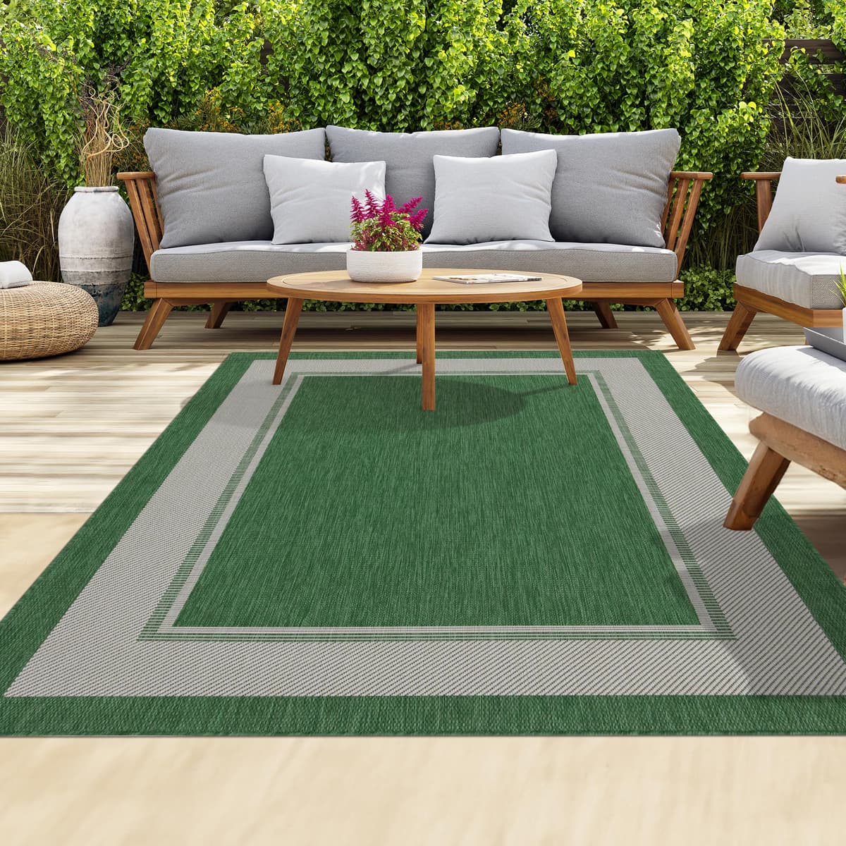 homeart Outdoor Rugs | Easy-Cleaning Indoor & Outdoor Area Rugs for Porch, Deck, Balcony, Garden, Picnic, Kitchen, Hallway | UV & Weather-Resistant Large Patio Rug Mats | Green Cream, 80 x 150 cm — view 49