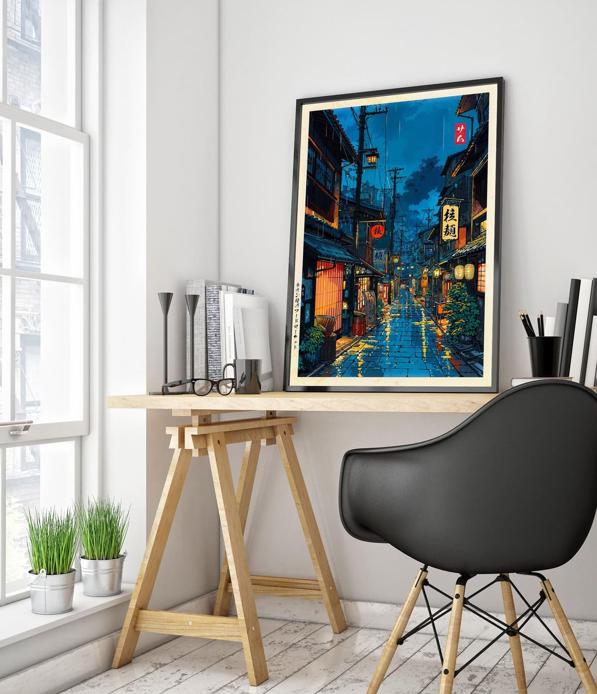 Tokyo Tea House Anime Woodblock Poster Modern Ukiyo-E, Japanese Cartoon Illustration Print, Archival Matte, A4 (Print Only) - 29.7x21cm — view 2