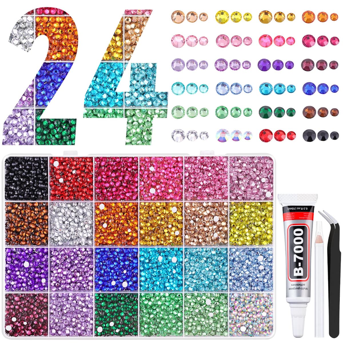 Resin Jelly Rhinestones for Crafting with B7000 Jewelry Glue, 2 Boxes Gold Flatback Crystals with 2Pcs 10ml Glue, Bedazzling Non Hotfix Gems for DIY Tumblers Clothing Shoes Manicure — view 17
