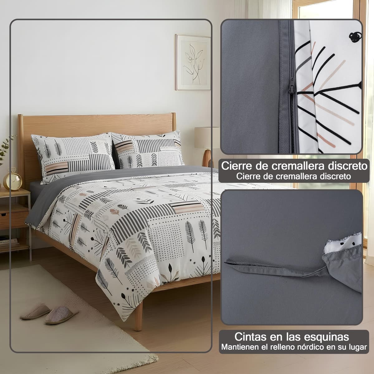 Etrexonline Juego de Funda Nórdica 3 Piezas Cama 150 Microfibra Suave Transpirable - 1 Funda Edredón 220x240 cm y 2 Fundas de Almohada 50x75 cm (Geometricas) — view 4