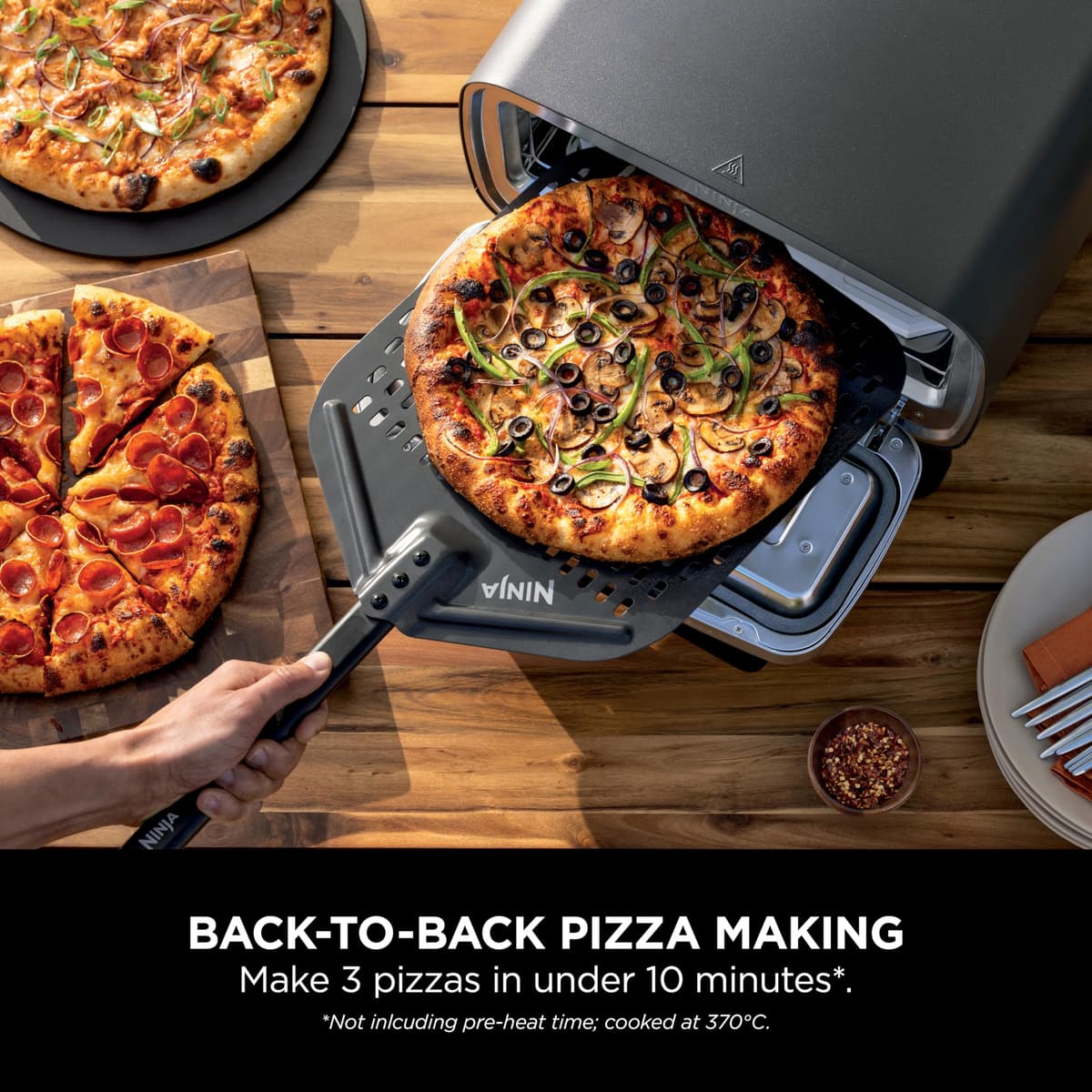 Ninja Artisan Electric Outdoor Pizza Oven & Air Fryer, 4 Functions: Pizza, Air Fry, Bake & Prove, 5 Pizza Settings, Includes 12-inch Pizza Stone, Pizza Peel, Baking Tray & Air Fry Basket, Grey MO201UK — view 4