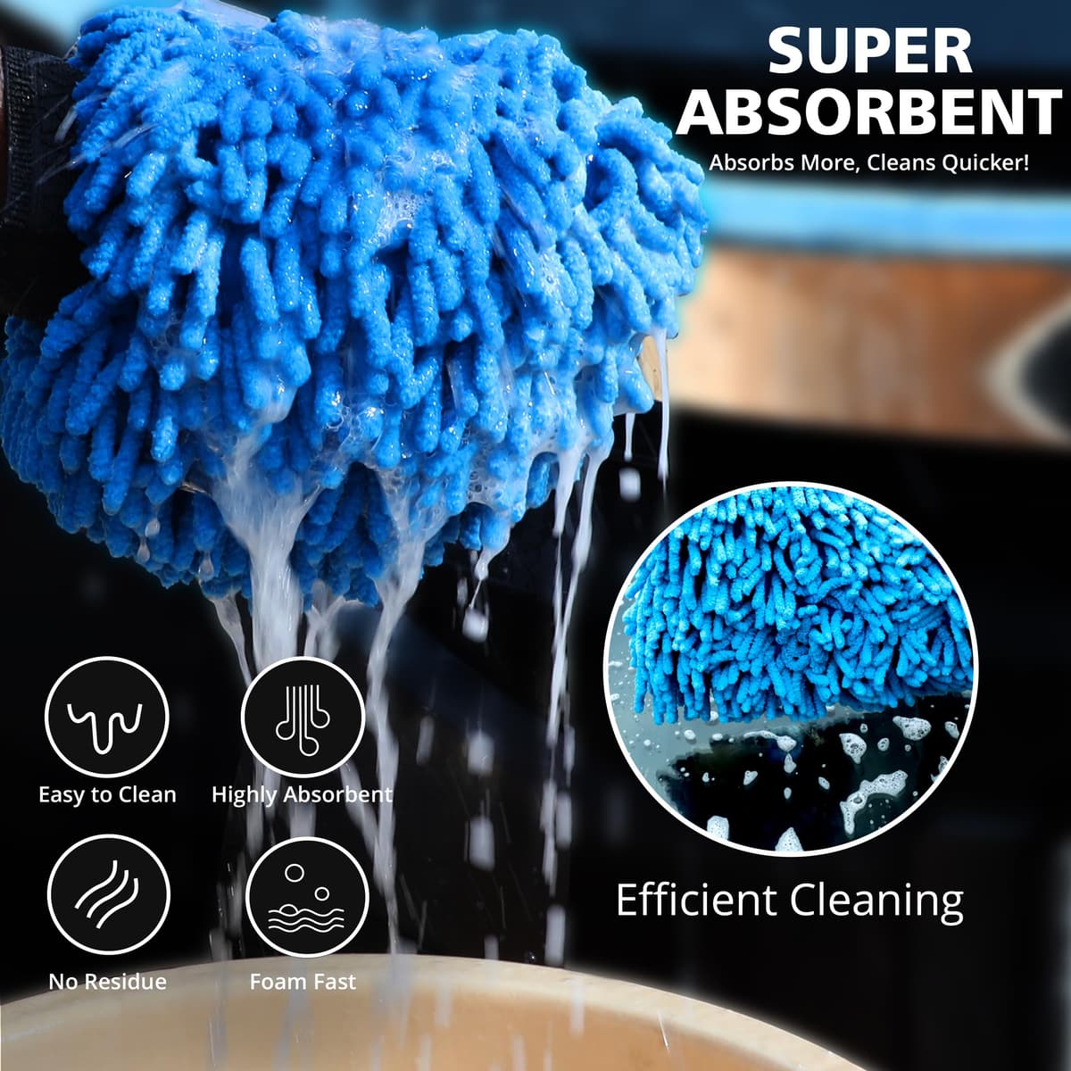 Microfibre Car Wash Mitt - Ultra-Soft, Super Absorbent & Scratch-Free Wash Mitt Glove for Car Washing, Lightweight & Durable, Safer Than Sponge & Wash Cloths, Effectively Traps Dirt-2 Pack — view 2