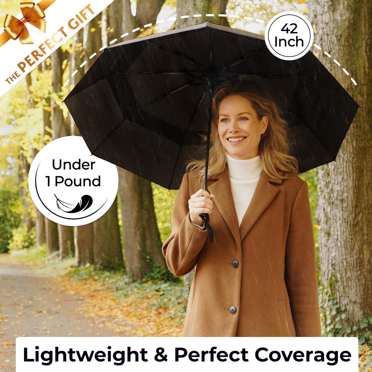 TUMELLA Strongest Windproof Travel Umbrella (Compact, Superior & Beautiful), Small Strong but Light Portable and Automatic Folding Rain Umbrella, Durable Premium Grip, Fits Car & Backpack Black — view 5