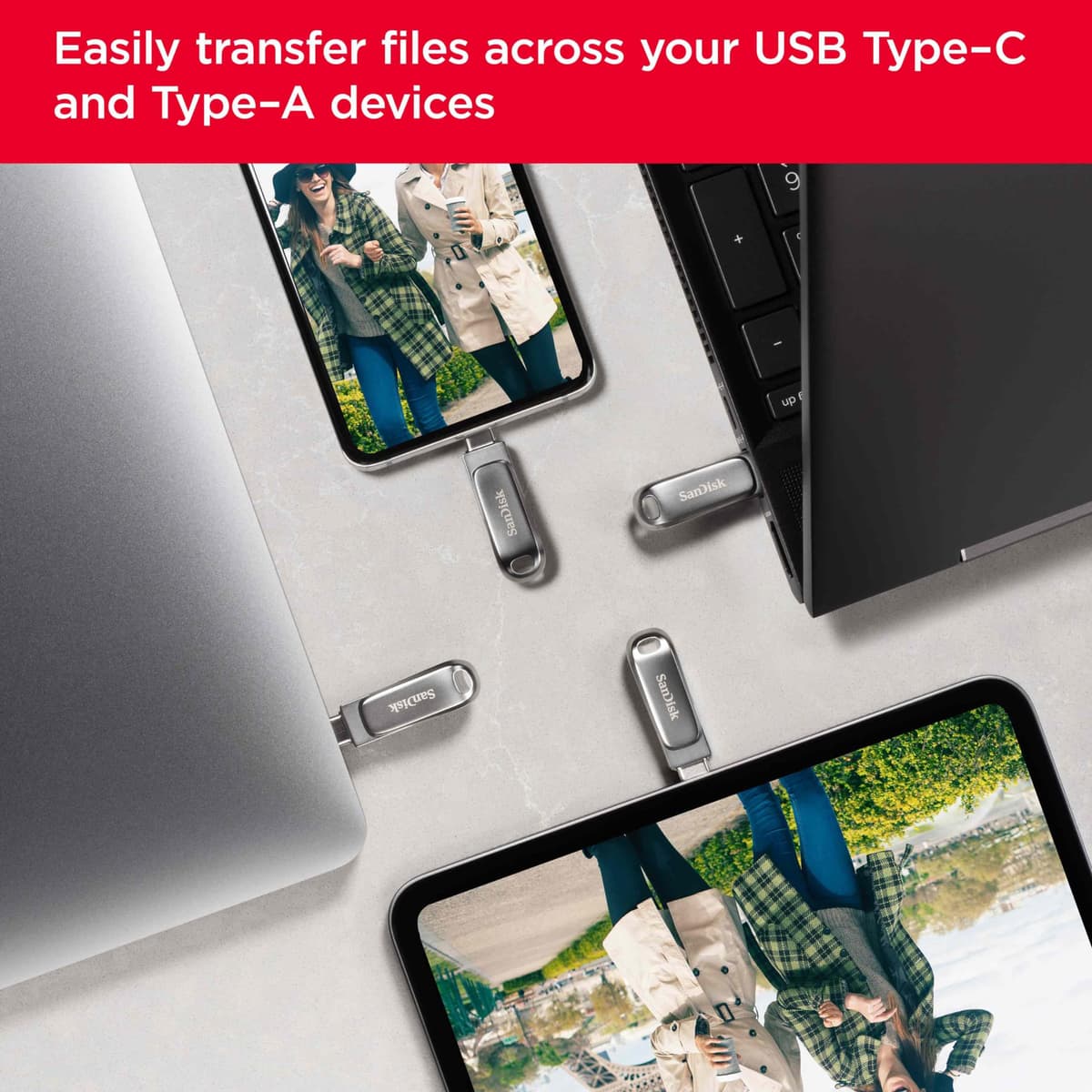 SanDisk Ultra Dual Drive Luxe USB Type-C Flash Drive 128GB (Memory stick up to 400 MB/s, Reversible Type-C & Type-A connectors for Smartphone, Tablets, Macs & computers, All Metal) Silver — view 3