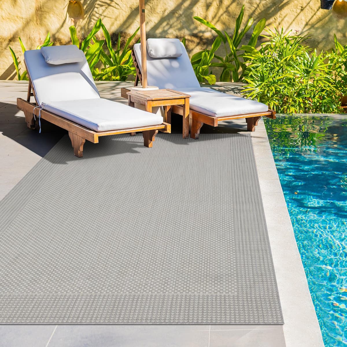 homeart Outdoor Rugs | Easy-Cleaning Indoor & Outdoor Area Rugs for Porch, Deck, Balcony, Garden, Picnic, Kitchen, Hallway | UV & Weather-Resistant Large Patio Rug Mats | Grey Cream, 80 x 150 cm — view 3
