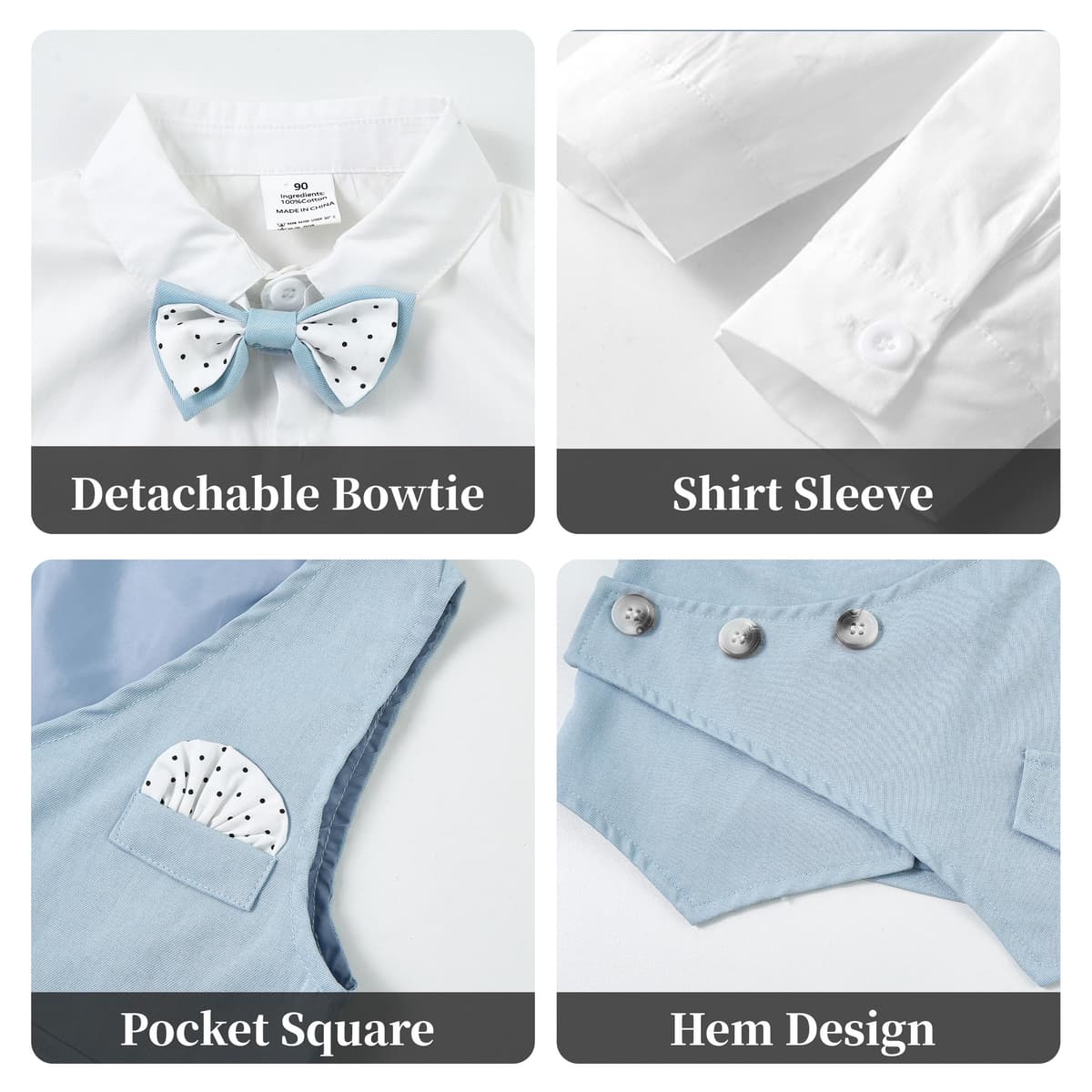 Volunboy Baby Boys Gentleman Suit, Toddler Formal Waistcoat Outfit Wedding Shirts + Vest +Bow Tie 4 PCS Set — view 4