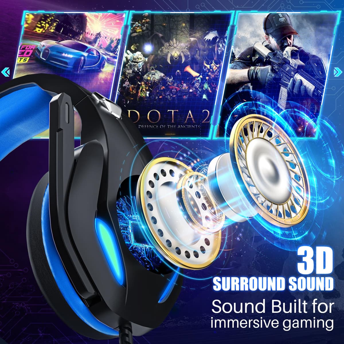 Stynice Gaming Headset with Microphone for Xbox PS5 PS4 PC - 3.5mm Jack Wired Headphones with Noise Cancelling Mic & LED - 50mm Audio Drivers & Soft Earpads — view 2