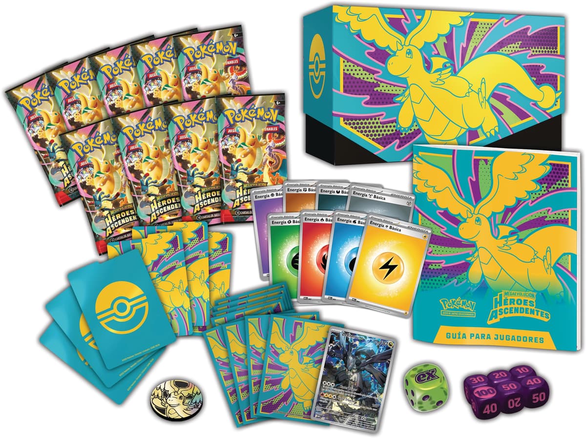 Pokémon: Caja de Entrenador Élite de Megaevolución-Héroes Ascendentes (1 Carta de promoción con ilustración expandida, 9 Sobres de Mejora y Accesorios prémium) — view 6