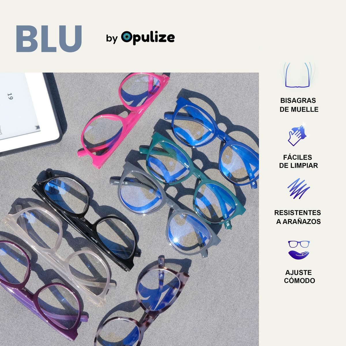 OPULIZE Blu Gafas con Bloqueo de Luz Azul Montura Redonda Azul Bisagras de Muelle Mejoran el Sueño Ordenador Gaming Antirreflejante Hombre Mujer B5-3 +0.00 — view 4