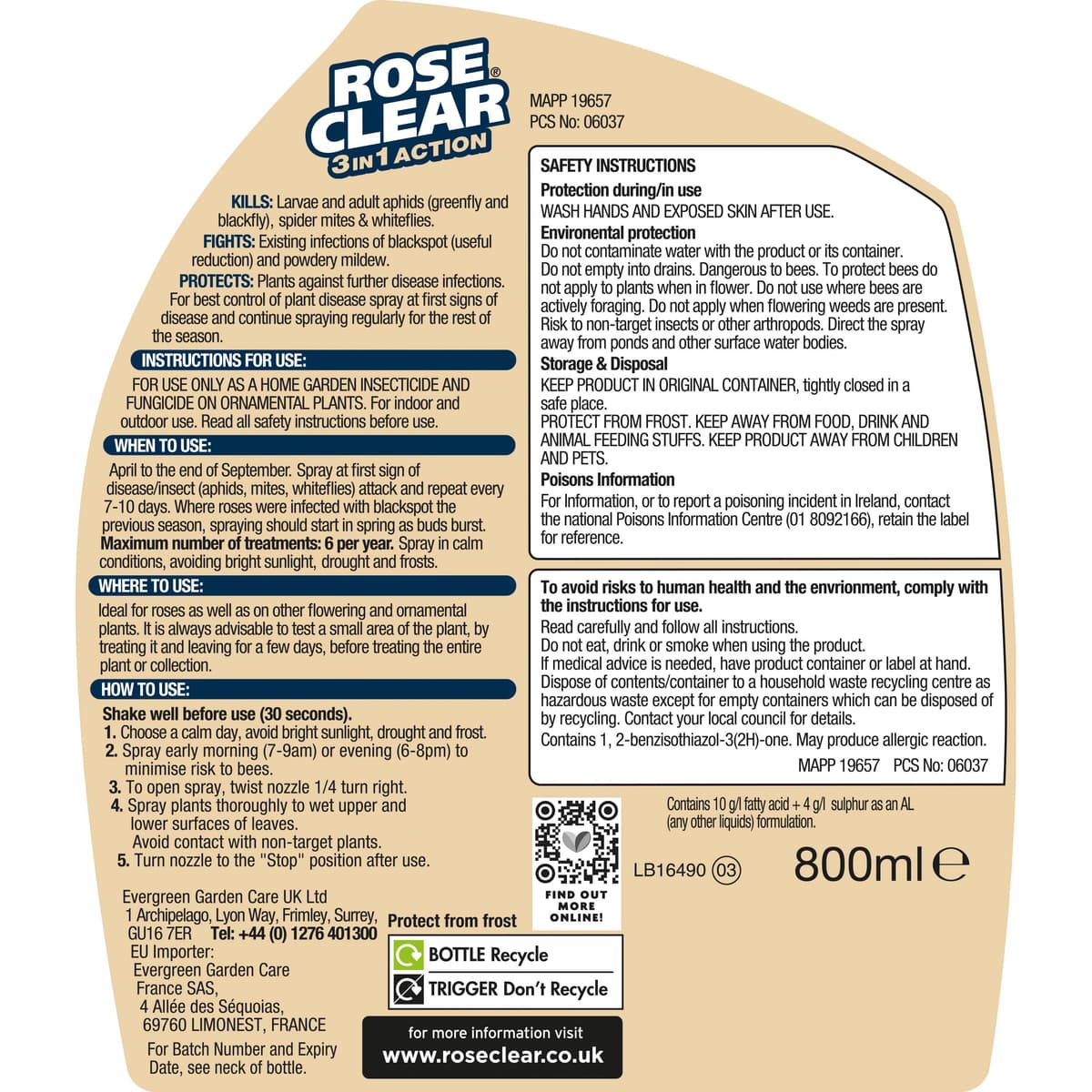 ROSECLEAR 3 in 1 Ready to Use Plant Protection For Aphids, 800 ml, White — view 2
