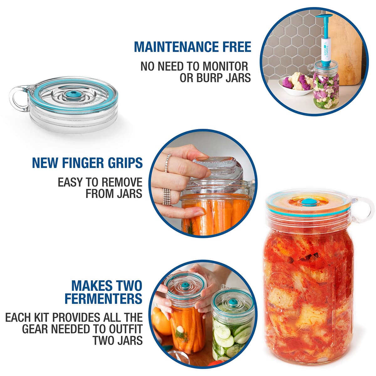 Fermentology Kit de Fermentación para Principiantes Simply Sauer - Compatible con Tarros de Boca Ancha - Incluye Pesas, Tapas, Bomba — view 4