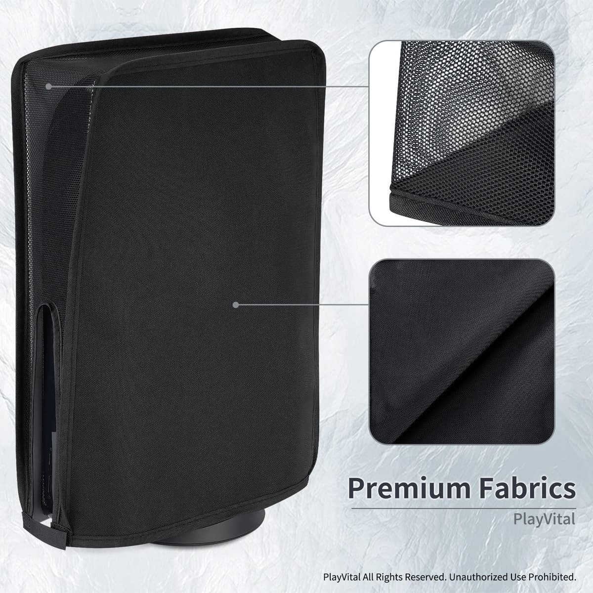 PlayVital Nylon Mesh Dust Cover for ps5, Soft Neat Lining Dust Guard for ps5 Console, Anti Scratch Breathable Cover Sleeve for ps5 Console Digital Edition & Disc Edition - Black — view 4
