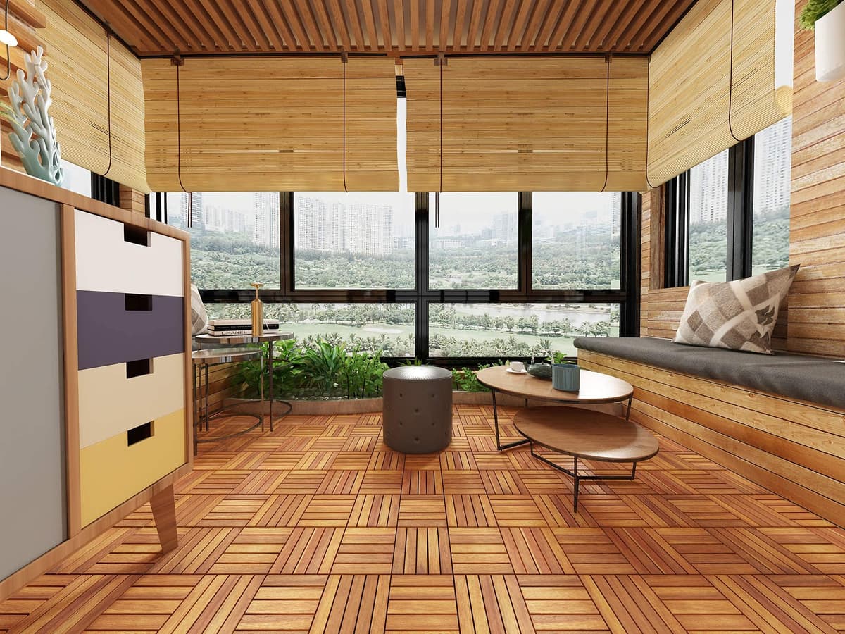 Interbuild Acacia Hardwood Decking Tiles,Decking Board Golden Teak 30×30cm 10 Tiles = 0.9 ㎡ per Pack for Patio & Balcony — view 2