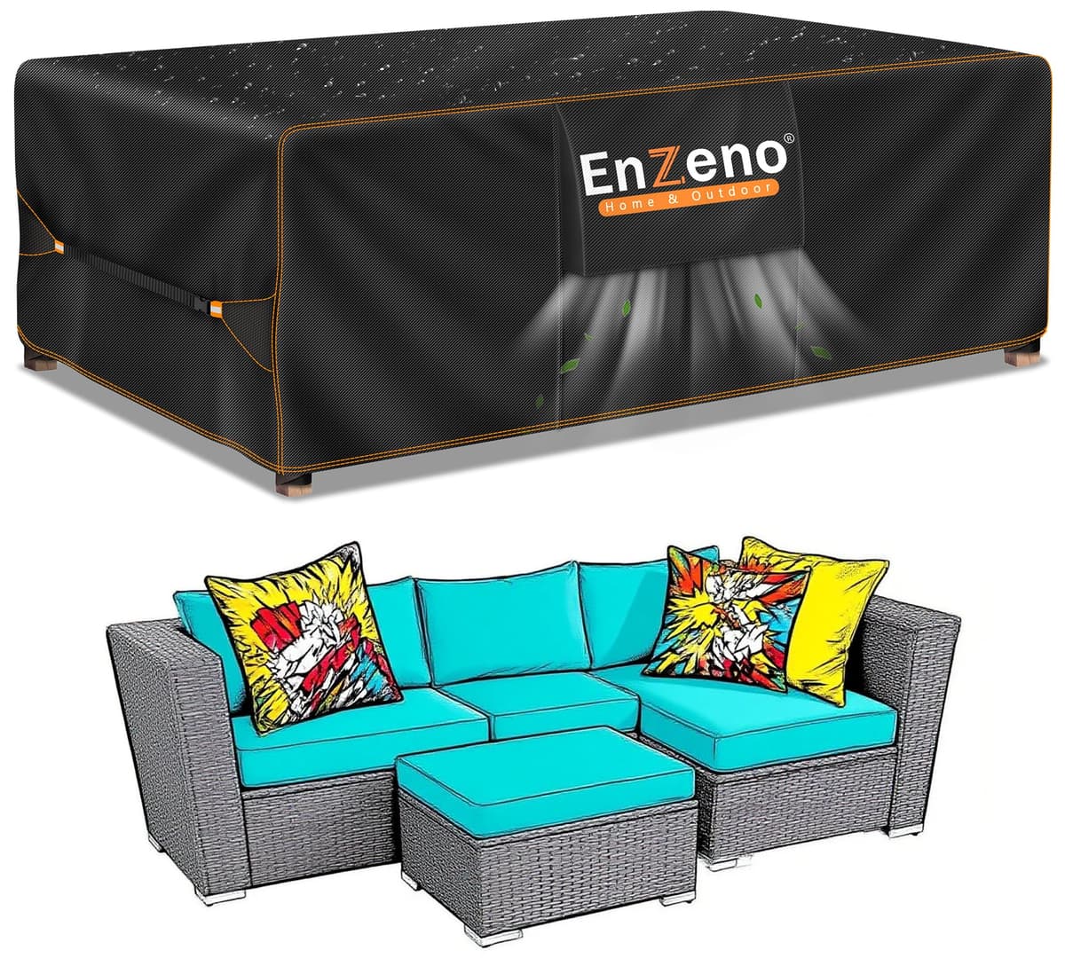 Enzeno Outdoor Garden Furniture Covers - Waterproof with Air Vent, Patio Table and Chair Set Cover, Heavy Duty Oxford Fabric 200X160X74cm — view 21