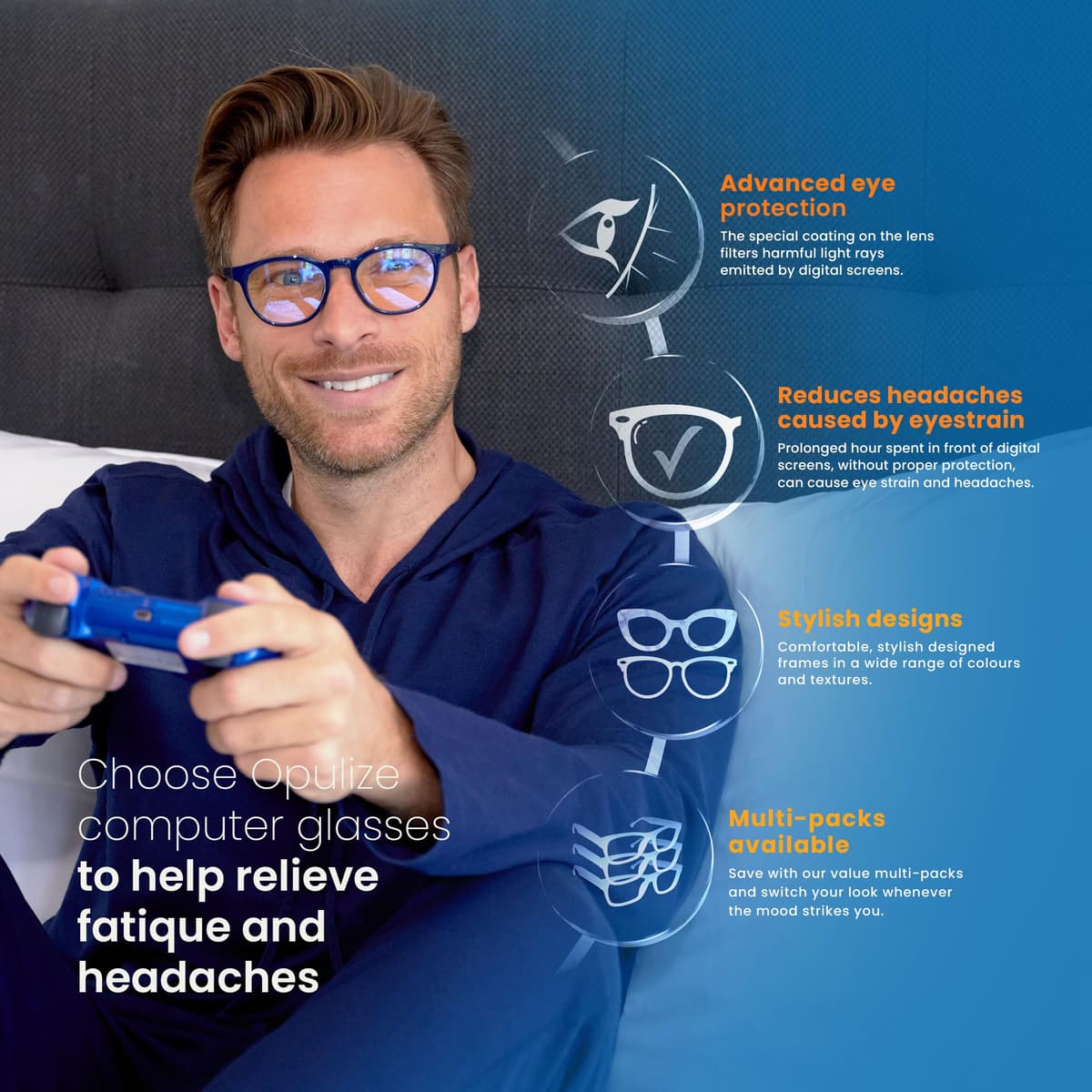OPULIZE SEE Blue Light Blocking Reading Glasses for Men Women Anti Glare Lenses UV Protection Rectangular, 3 Pack - Black/Brown/Blue — view 17