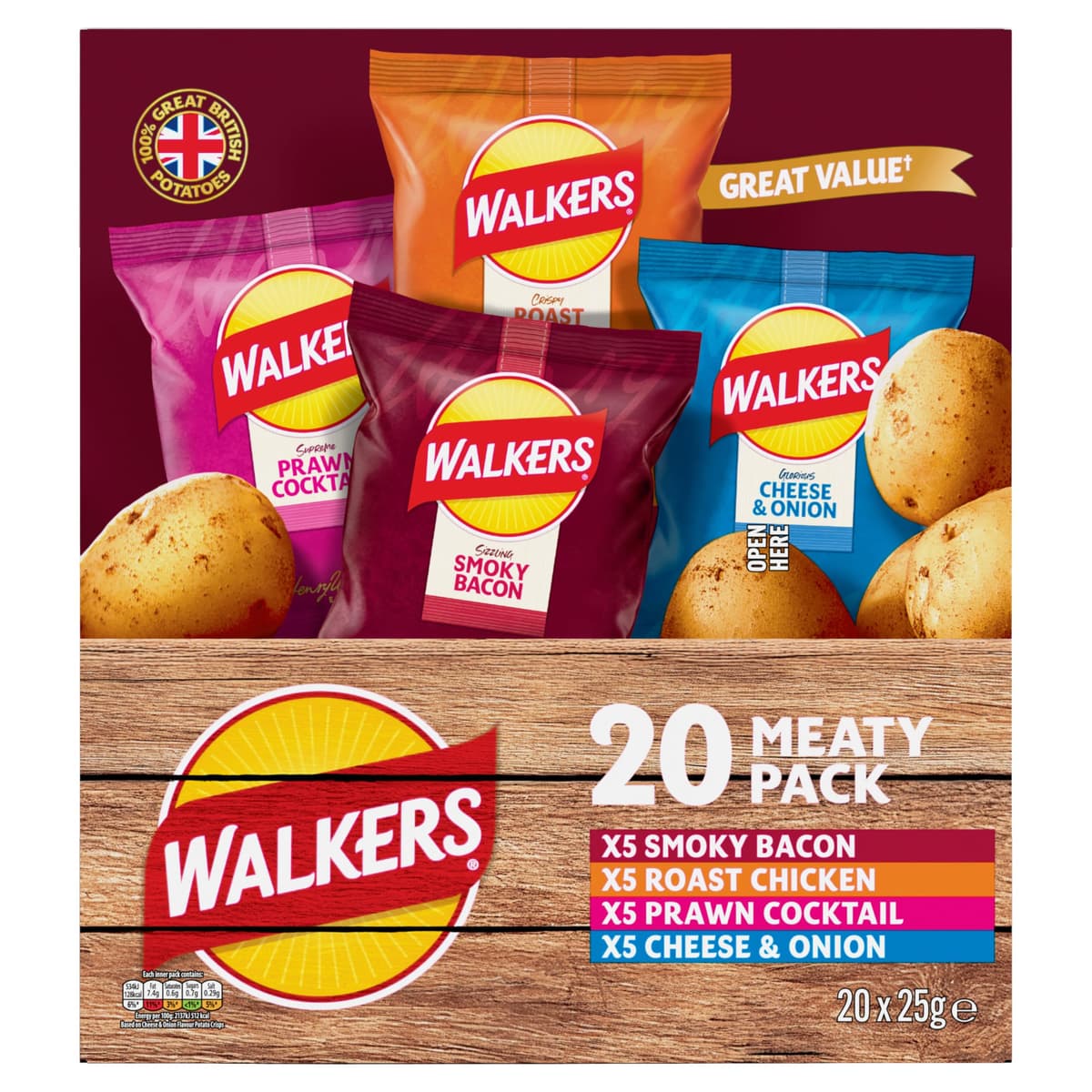 Walkers Meaty Variety Multipack Crisps Box 20x25g, Red — view 2