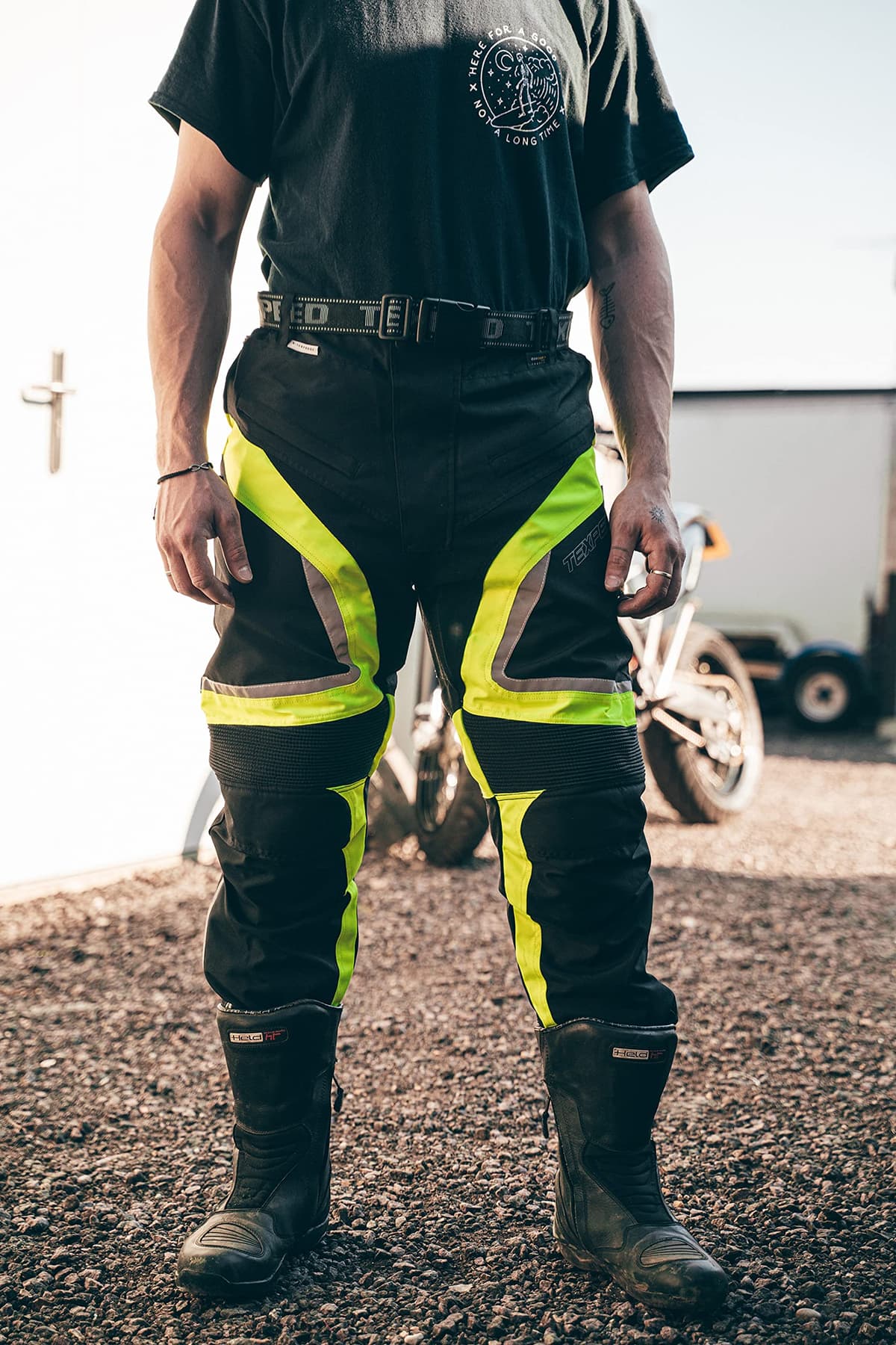 Texpeed Motorcycle Biker Trousers Mens Motorbike Waterproof Textile Cordura Pants With Protective CE Armour (EN 1621-1) Yellow Hi Vis - 42W / 30L — view 3