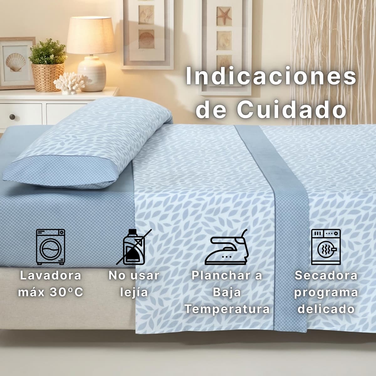Sábanas 135x190 - Juego de Sábanas 3 Piezas - Algodón y Poliéster - Sábana Bajera Ajustable hasta 30 cm, Encimera y Funda Almohada - Ropa de Cama Estampada Suave y Transpirable (Lira Verde) — view 5