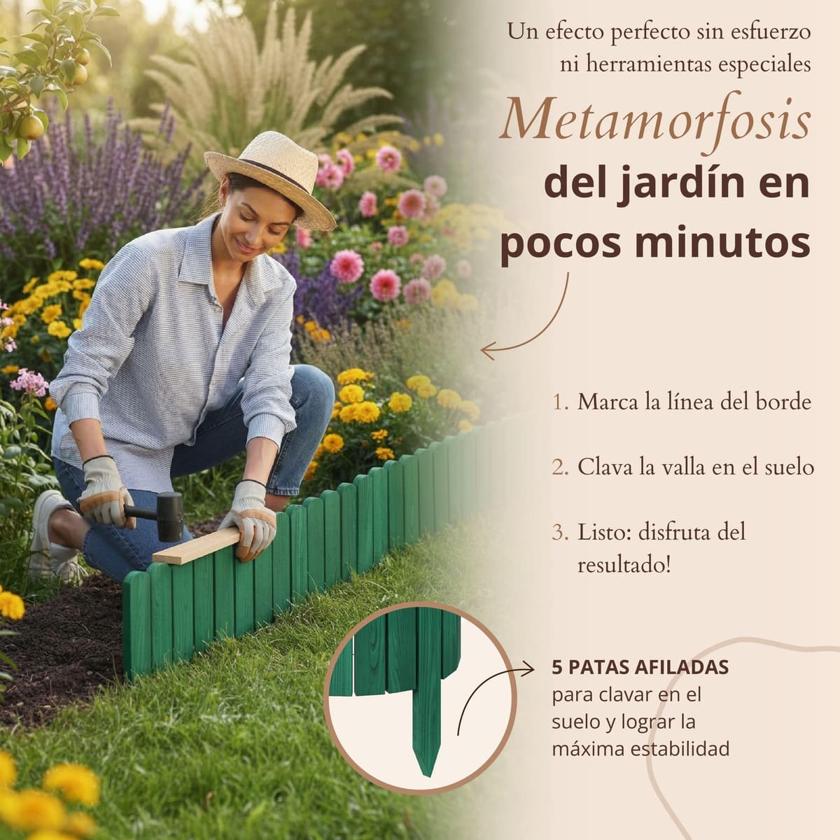 Floranica bordura para jardín 20 x 200 cm Verde Borde césped Valla de jardín Valla de Madera bordura Flexible en Rollo — view 5