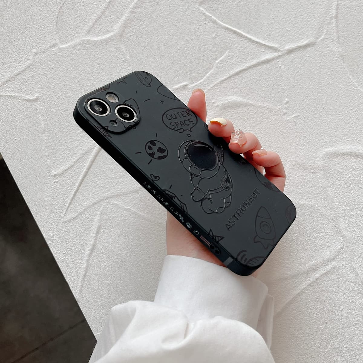 Yonds Queen for iPhone 15 Plus Cute Case, Cool Cartoon Astronaut Rocket Moon Space Design Stylish Soft TPU Bumper Shockproof Anti-Slip Protector Fashion Case (Fly Black, iPhone 15 Plus) — view 2