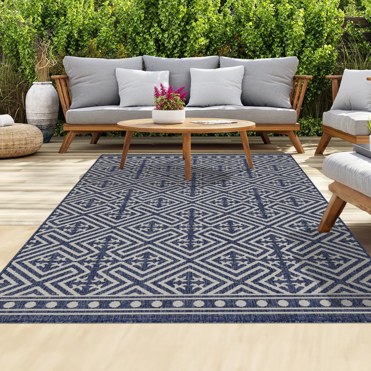 homeart Outdoor Rugs | Easy-Cleaning Indoor & Outdoor Area Rugs for Porch, Deck, Balcony, Garden, Picnic, Kitchen, Hallway | UV & Weather-Resistant Large Patio Rug Mats | Green Cream, 80 x 150 cm — view 9