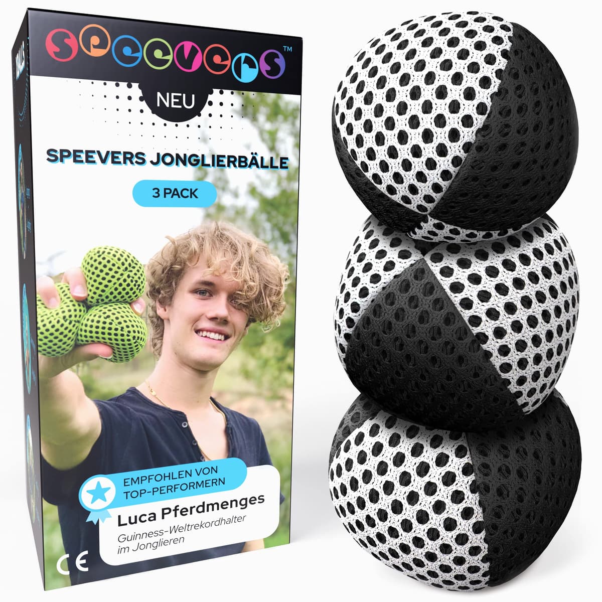 speevers Juego de 3 Pelotas de Malabares Profesionales Pelotas para Malabares en 15 Colores Juego Malabares niños, Adultos, Principiantes, Profesionales, Bolsa de Transporte (110g, Blanco y Negro)