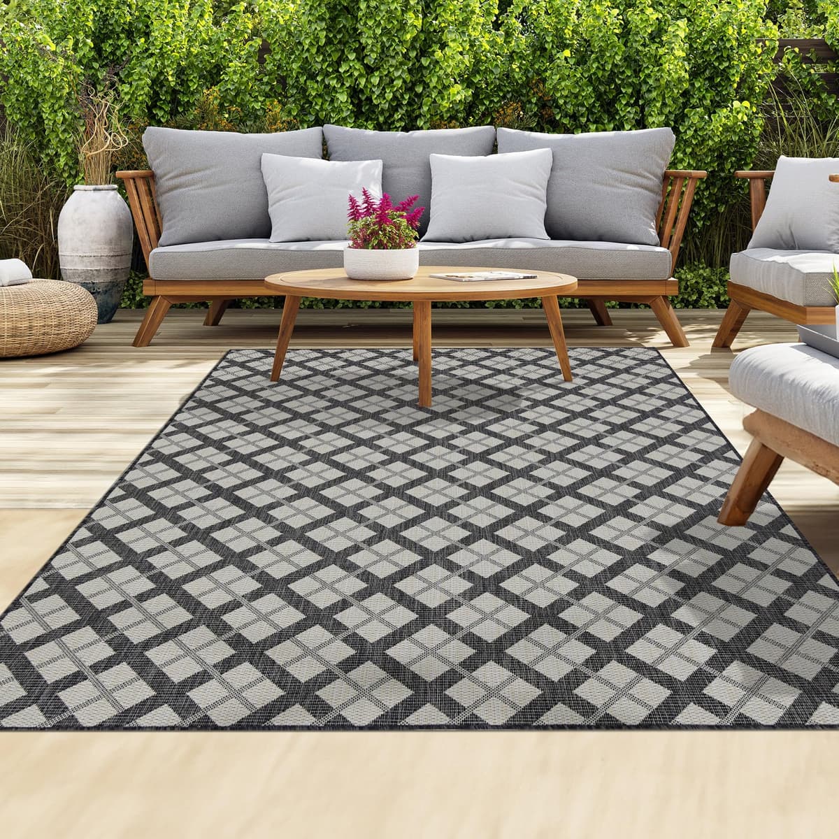 homeart Outdoor Rugs | Easy-Cleaning Indoor & Outdoor Area Rugs for Porch, Deck, Balcony, Garden, Picnic, Kitchen, Hallway | UV & Weather-Resistant Large Patio Rug Mats | Green Cream, 80 x 150 cm — view 54