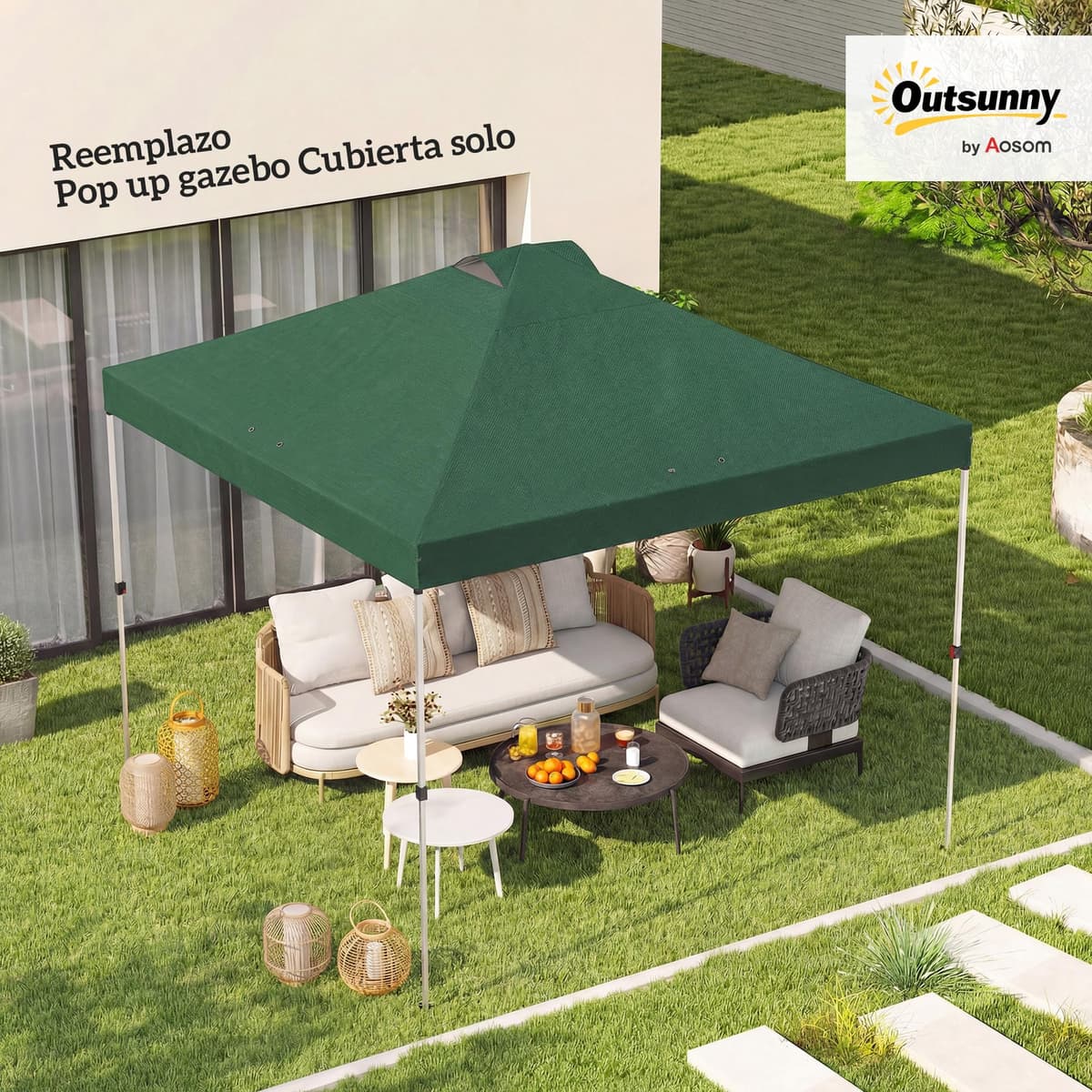 Outsunny Toldo de Pérgola de Recambio 3x3 m Techo de Repuesto para Carpa Plegable de Jardín de Tela Oxford 210D con 8 Orificios de Drenaje y Doble Ventilación Protección UV 50+ Solo TOLDO Verde — view 2