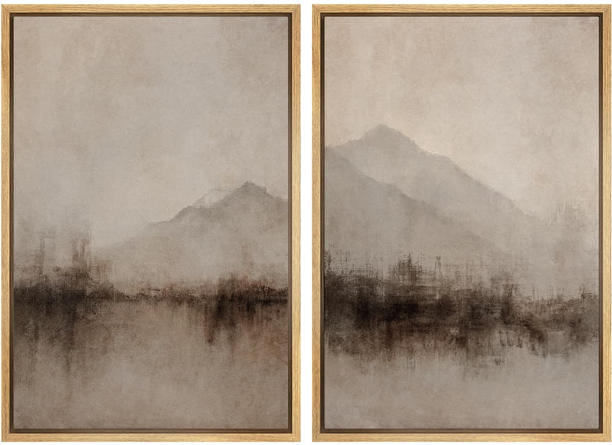 MUDECOR Framed Canvas Print Wall Art Set Watercolor Pastel Duotone Tan Landscape Abstract Shapes Illustrations Modern Art Decorative Contemporary for Living Room, Bedroom, Office - 24"x36"x2 Natural — view 89