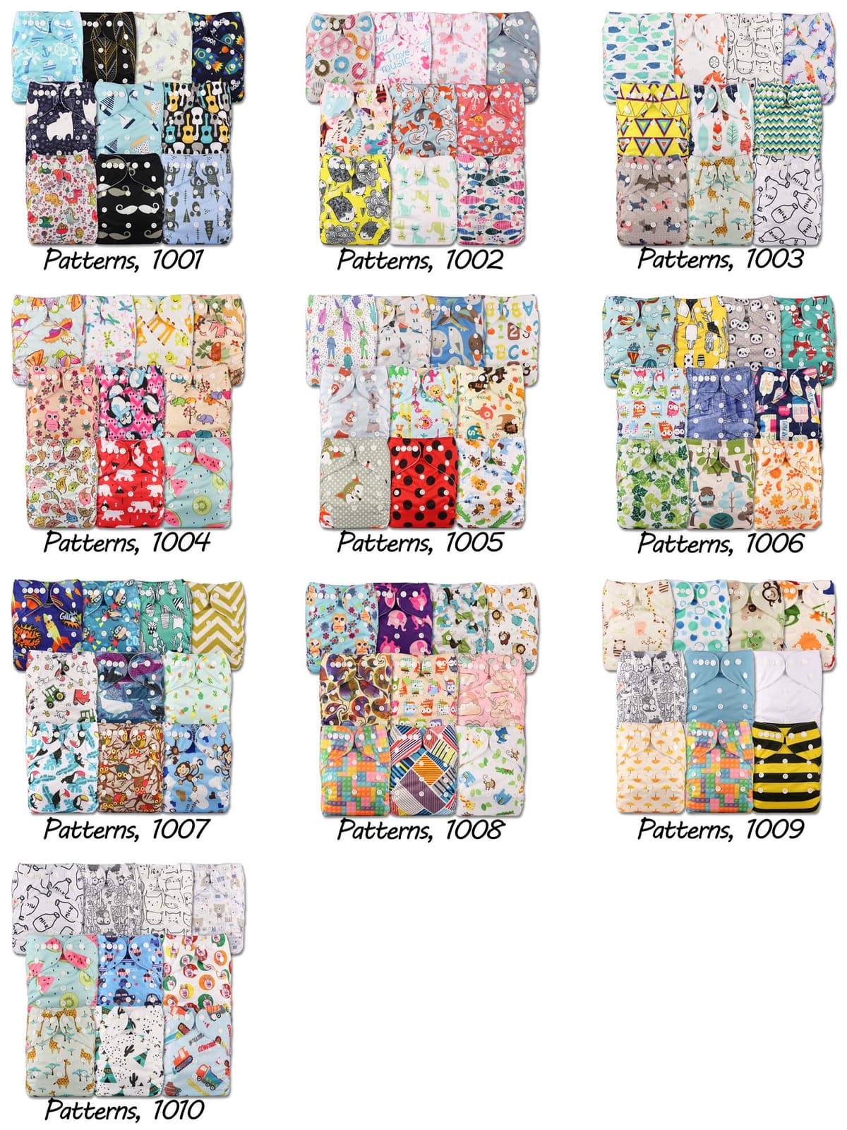 Littles and Bloomz, Reusable Pocket Cloth Nappy, Fastener: Popper, Set of 10, Patterns 1010, Without Insert — view 2