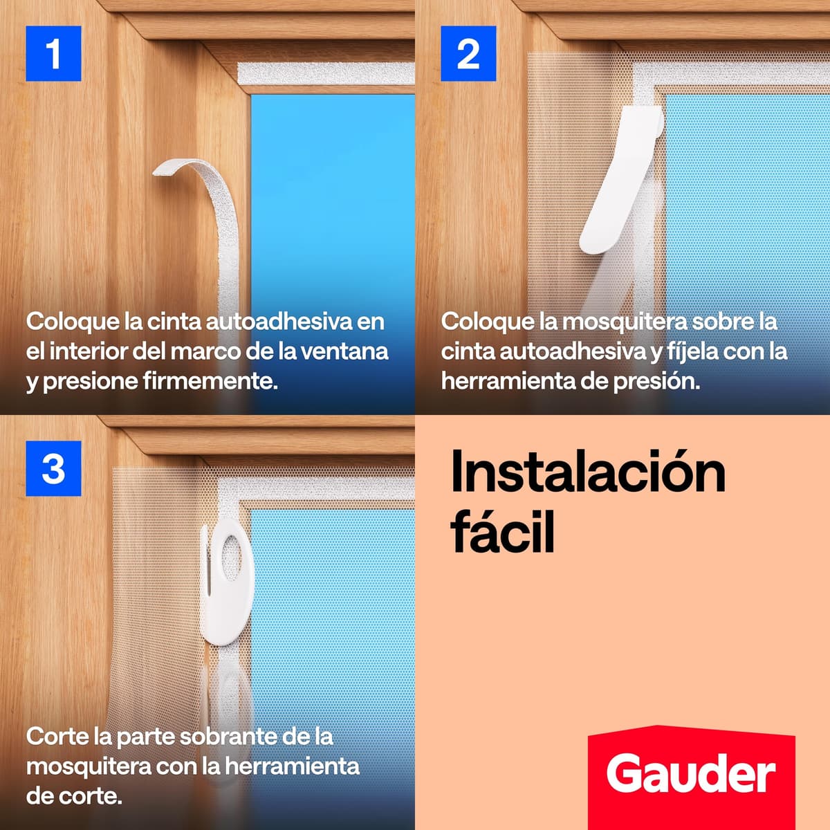 GAUDER Mosquitera para Ventana - Red Anti-Insectos con Cierre de Gancho y Bucle - Protección Adhesiva contra Mosquitos - Malla Autoadhesiva (110 x 130 cm - Bianca) — view 6