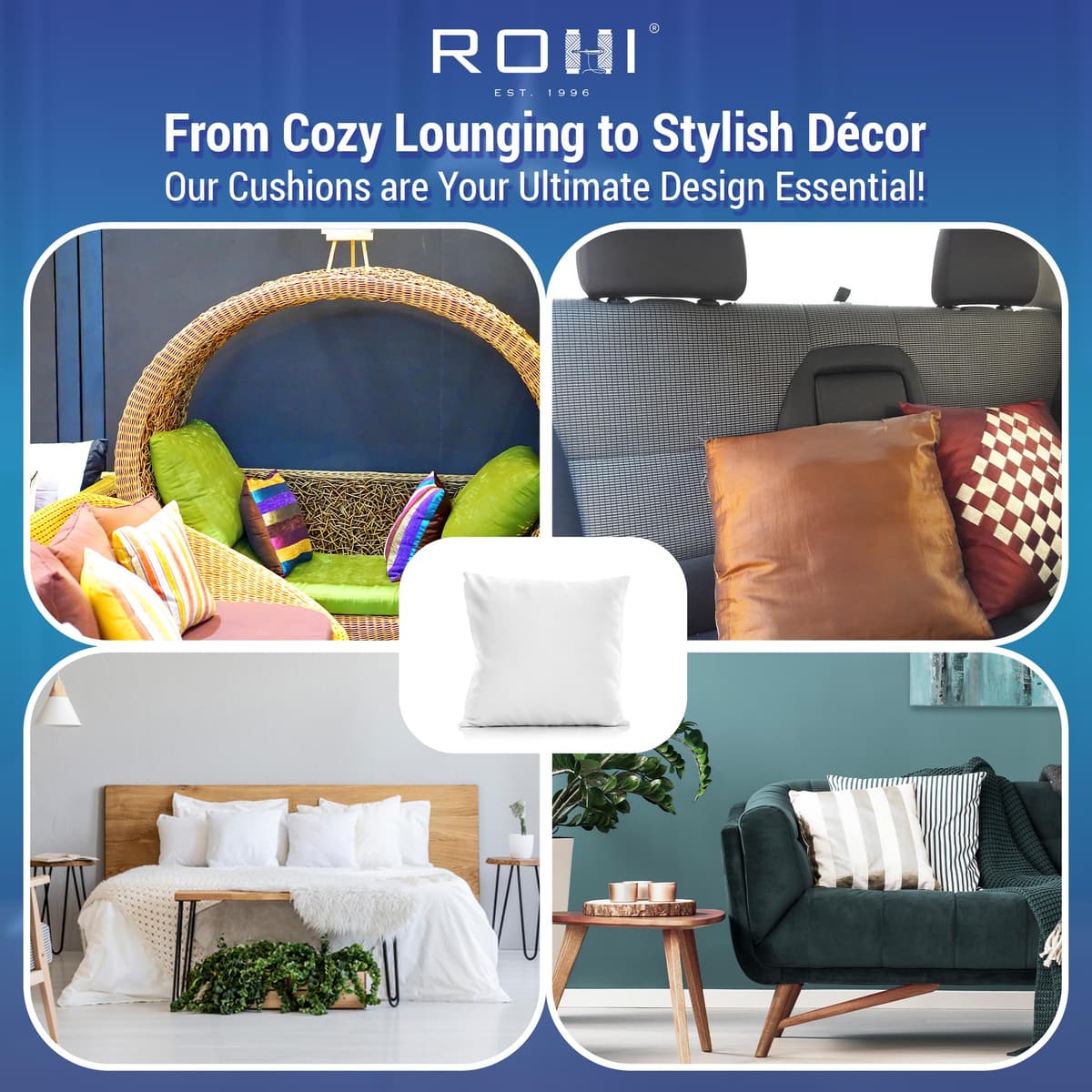 Rohi Set of 4 Hypoallergenic Cushion pads 45cm x 45cm - White polyster square Cushions - Standard stuffer pack of Cushion inserts 45cm x 45cm (Pack of 4 | 18"x18") — view 5